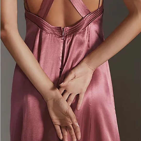 Anthropologie Satin Cross-Back Midi Dress - Picture 11 of 16